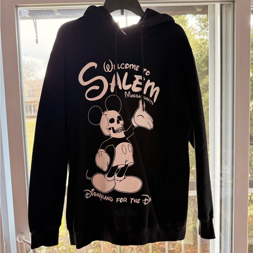 Disney Black Hoodie with White Spooky Mickey Graphic